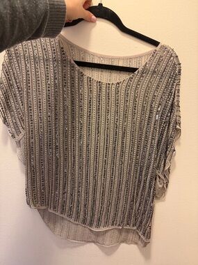 Parker Silver Sequin Striped Short Sleeve Top
